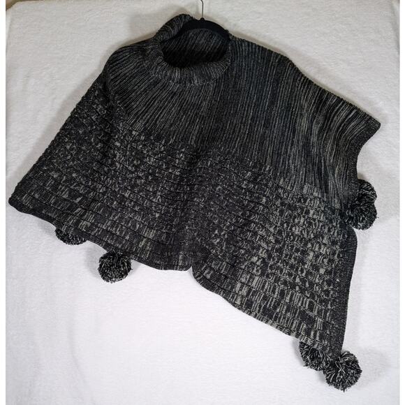 Vtge 80's Poncho Black + Gray aysmetrical roll collar Small to Med Sz - Picture 8 of 8